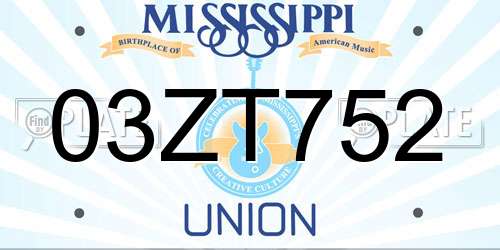 03ZT752 Mississippi License Plate