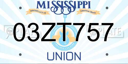 03ZT757 Mississippi License Plate