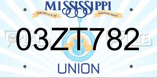 03ZT782 Mississippi License Plate