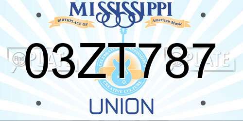 03ZT787 Mississippi License Plate