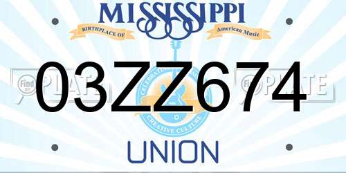 03ZZ674 Mississippi License Plate