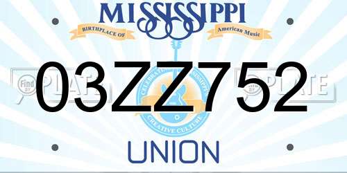 03ZZ752 Mississippi License Plate