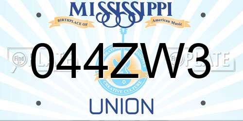 044ZW3 Mississippi License Plate