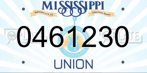 0461230 Mississippi License Plate