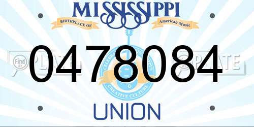 0478084 Mississippi License Plate