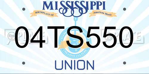 04TS550 Mississippi License Plate