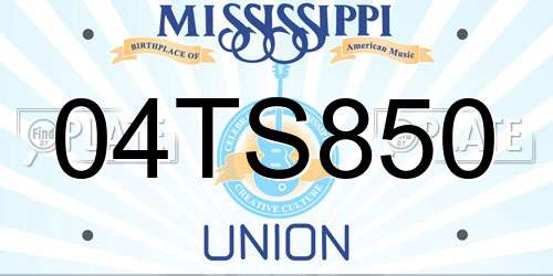 04TS850 Mississippi License Plate
