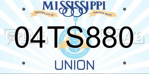 04TS880 Mississippi License Plate