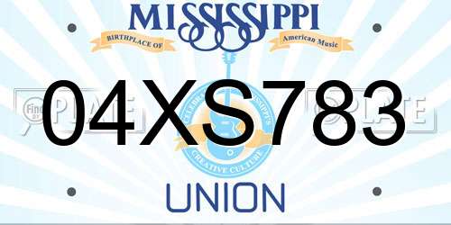04XS783 Mississippi License Plate