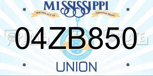 04ZB850 Mississippi License Plate
