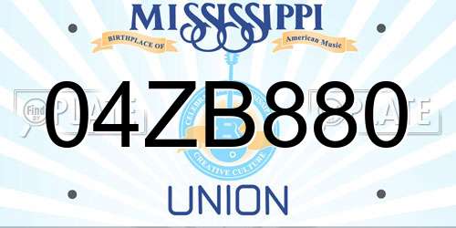 04ZB880 Mississippi License Plate