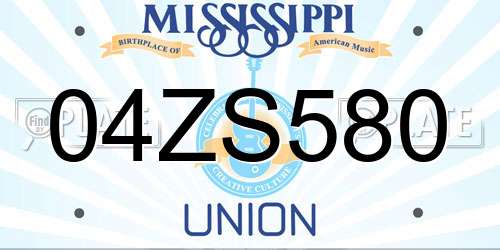 04ZS580 Mississippi License Plate