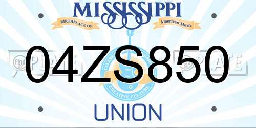 04ZS850 Mississippi License Plate