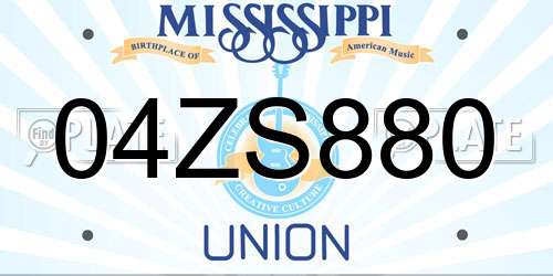 04ZS880 Mississippi License Plate