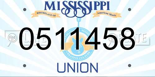 0511458 Mississippi License Plate