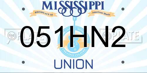 051HN2 Mississippi License Plate