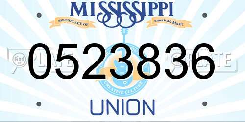 0523836 Mississippi License Plate