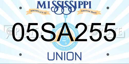 05SA255 Mississippi License Plate