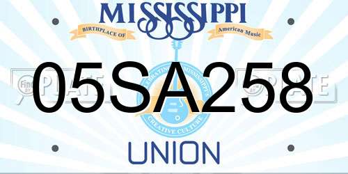 05SA258 Mississippi License Plate