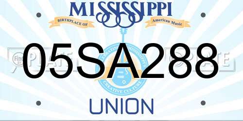 05SA288 Mississippi License Plate