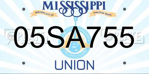05SA755 Mississippi License Plate