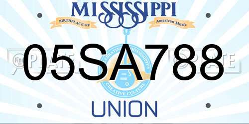 05SA788 Mississippi License Plate
