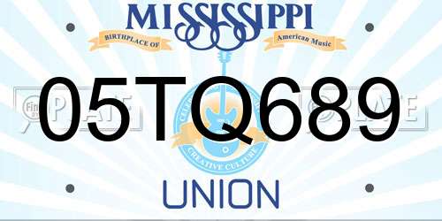 05TQ689 Mississippi License Plate
