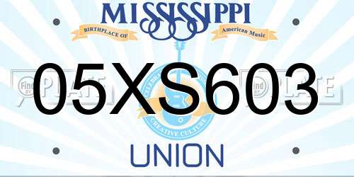 05XS603 Mississippi License Plate