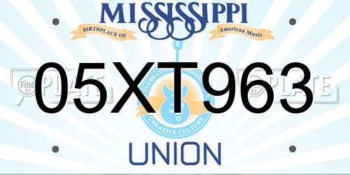 05XT963 Mississippi License Plate