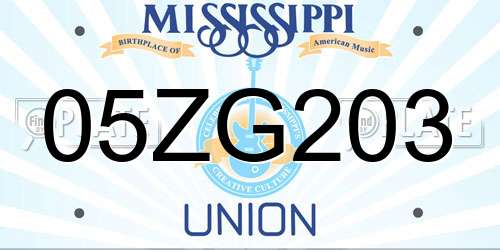 05ZG203 Mississippi License Plate