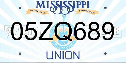 05ZQ689 Mississippi License Plate