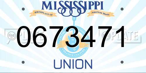 0673471 Mississippi License Plate