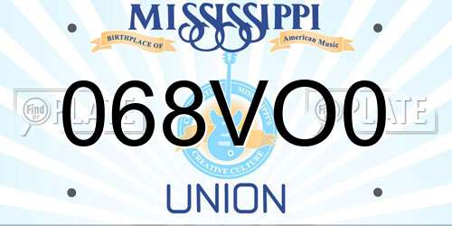 068VO0 Mississippi License Plate