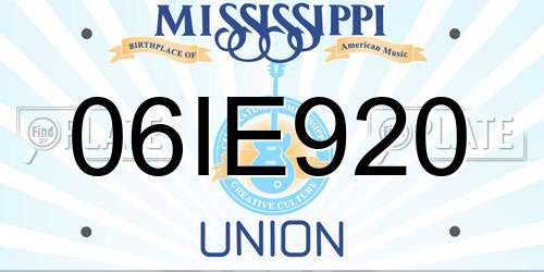 06IE920 Mississippi License Plate