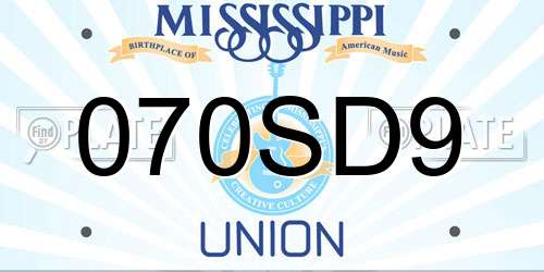 070SD9 Mississippi License Plate