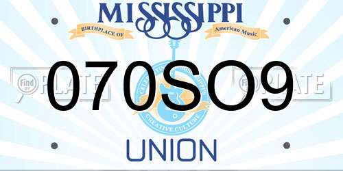 070SO9 Mississippi License Plate