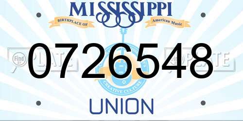 0726548 Mississippi License Plate