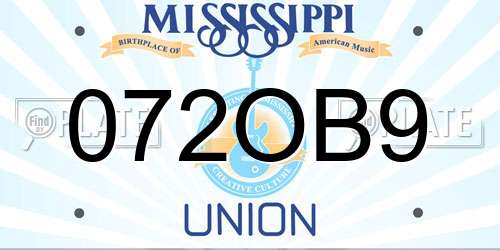 072OB9 Mississippi License Plate