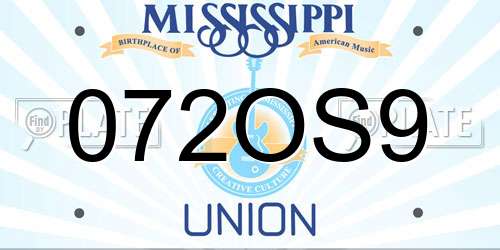072OS9 Mississippi License Plate