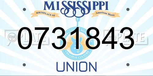 0731843 Mississippi License Plate