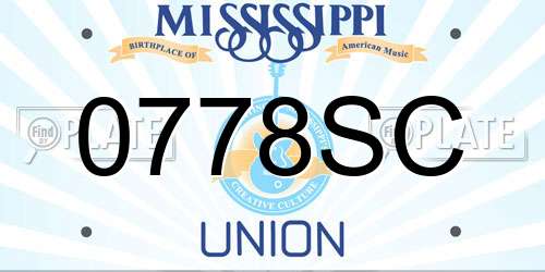 0778SC Mississippi License Plate