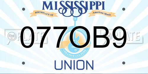077OB9 Mississippi License Plate