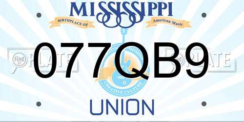 077QB9 Mississippi License Plate