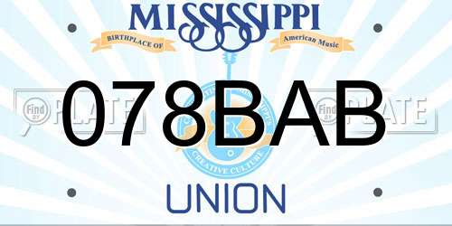 078BAB Mississippi License Plate