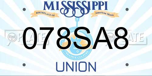 078SA8 Mississippi License Plate