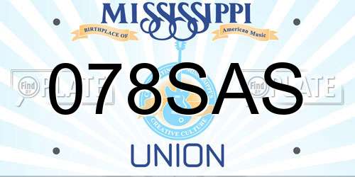 078SAS Mississippi License Plate