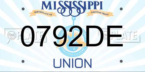 0792DE Mississippi License Plate