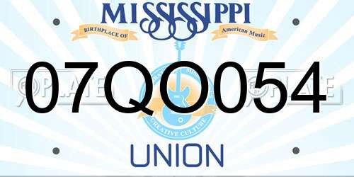 07QO054 Mississippi License Plate