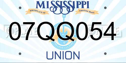 07QQ054 Mississippi License Plate