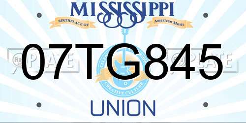 07TG845 Mississippi License Plate